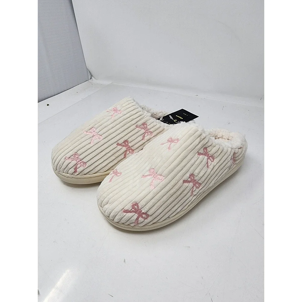 Art Class Landry Bow Slippers Off-White Pink Bows Girls Size M 2-3 New